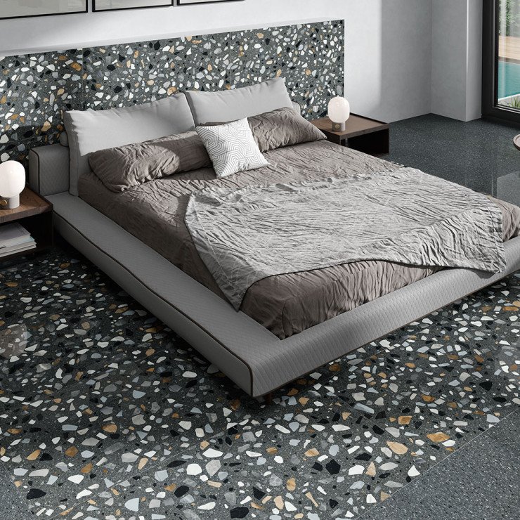 Klinker Guss-Terrazzo Sort Mat 60x120 cm-1